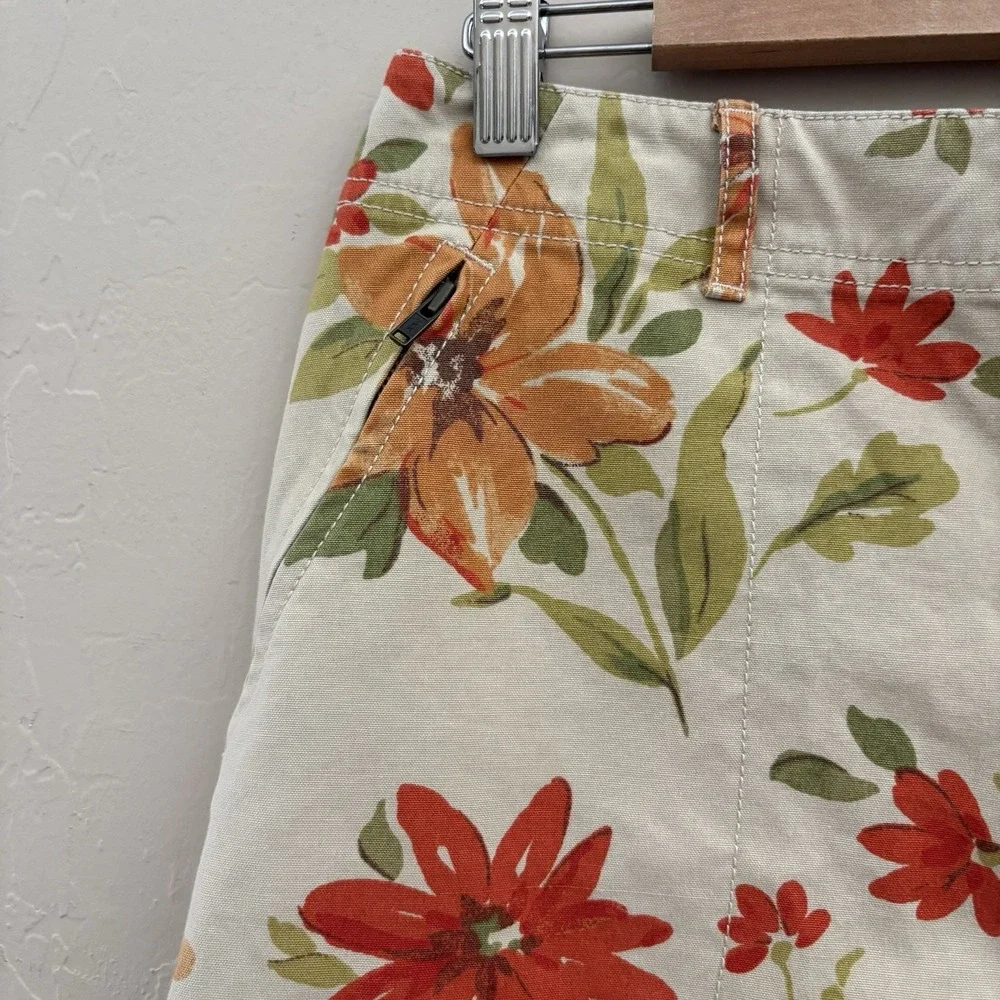 Eddie‎ Bauer Skirt Pencil Sz 8 Floral Zip Pockets Canvas Cottage core Garden